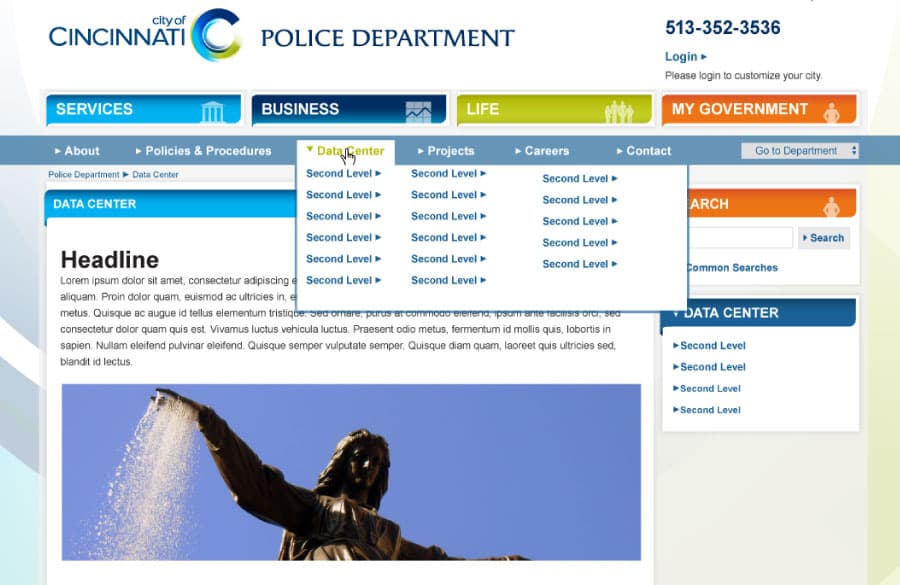 Cincinnati.oh.gov secondary page main navigation